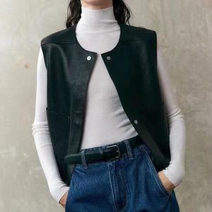 Chaleco Casual Holgado de Cuero Genuino para Mujer, sin Mangas, Cuello en V, Impermeable, Resistente al Viento y Ecológico - Product Image 3