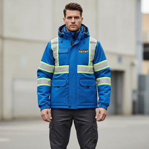Chaqueta de Seguridad Impermeable de Alta Visibilidad ANSI Clase 2 para Hombre, Cinta Reflectante LED, Logotipo Personalizable, 100% Poliéster, Ropa de Trabajo - Product Image 1