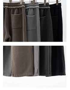 Pantalon en coton épais délavé, coupe large, taille élastique, anti-boulochage, style streetwear vintage - Product Image 5