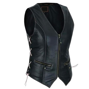 Gilet chauffant sans manches en cuir de vachette noir véritable OEM pour femme, grande taille, coupe-vent double, idéal pour la moto en hiver - Product Image 3