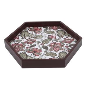 Plateau de service hexagonal orné à motifs floraux mogols, plateau décoratif en bois pour commande en gros - Product Image 4