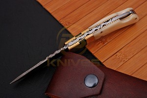 Custom Handmade Damascus Steel Folding <b>Knife</b> <b>Bone</b> <b>Handle</b> Pocket <b>Knife</b> with Leather Sheath Hunting Camping EDC <b>Knife</b> OEM - Product Image 4