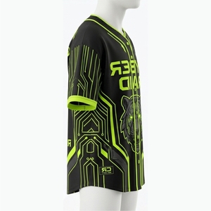 Maillot de baseball personnalisé de haute qualité pour homme, manches courtes, noir et vert fluo, impression par sublimation, séchage rapide, coupe classique, toutes saisons - Product Image 3