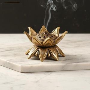 Brass <b>Incense</b> <b>Burner</b> Hand-Made <b>Chinese</b> Style Aromatic Holder with Lotus Base for Sandalwood Sticks and Cones All-Season Use - Product Image 5