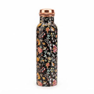 Botella de Agua de Cobre Hecha a Mano con Diseño Floral Kalamkari, Botella Metálica para Beber, Venta al Por Mayor, Exportación, Regalo para el Hogar y la Cocina, Proveedores - Product Image 1