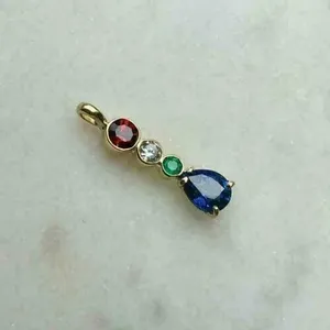 Tishya Diamond Women's Vintage Moissanite Multi Stone Claw Setting Pendant 925 Sterling <b>Silver</b> Weight Gold Plated Colorful - Product Image 5