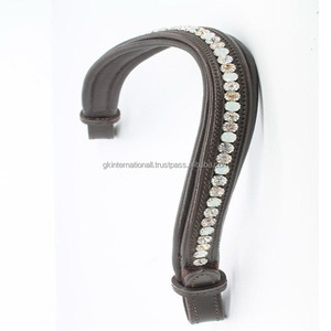 Leader marque équestre cristaux de haute qualité strass décoratif vide canal rembourré cuir cheval front bande - Product Image 3