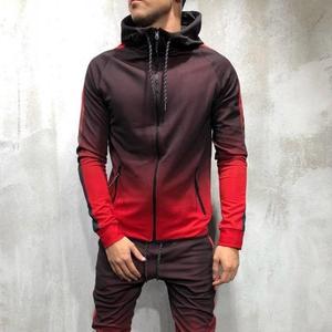 Survêtement à capuche pour homme, couleur dégradée, manches longues, fermeture éclair, poches latérales, coupe régulière, sportif, automne, hiver, printemps - Product Image 2