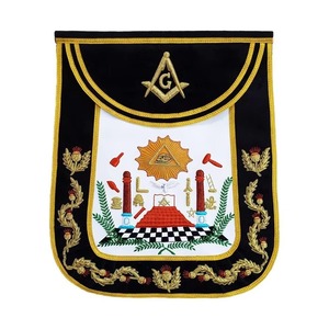 ผ้ากันเปื้อนเมสัน Past Master Blue Lodge พร้อมผ้ากำมะหยี่สีขาวและสีน้ำเงินเข้มสไตล์ชาติพันธุ์ ปักลายด้วยมือ/จักรสีเงิน รุ่น MAP-0036 - Product Image 1