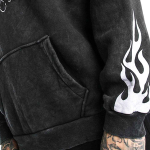 <b>Men</b> <b>Black</b> Hoodie Oversized Streetwear Flame Print Cotton Pullover Autumn Casual Fashion Sweatshirt - Product Image 5