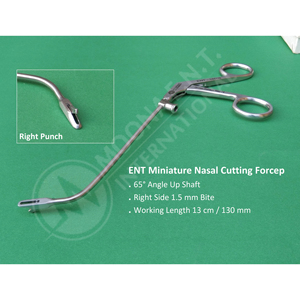 Pinces nasales miniatures ORL pour sinus frontal, côté droit, pointe perforante 1,5 mm et angle de tige 65°, ensemble d'instruments chirurgicaux ORL - Product Image 1
