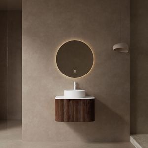 DINA Mueble de Baño Flotante Curvo de 24 Pulgadas con Lavabo, Gabinete de Almacenamiento y Cajón Rayado, Color Blanco Cerámico, para Uso Doméstico y Comercial - Product Image 1
