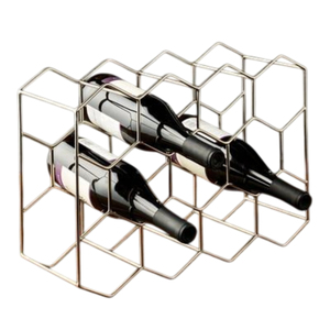 Porte-vin en métal doré moderne pour 6 bouteilles, sur pied, géométrique, pour comptoir de cuisine, bar ou présentation. - Product Image 6