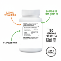 Capsules de vitamine D3 végétaliennes K2 MK-7, complément pour l'absorption du calcium, soutien de la densité osseuse et du système immunitaire (OEM/ODM)