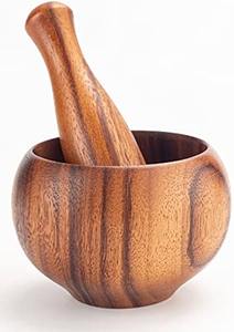 Juego de Mortero y Maja de Madera Hechos a Mano, Molinillo de Especias de Madera Natural para Uso en la Cocina - Product Image 4