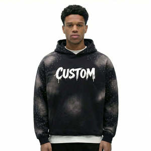 Sudadera con Capucha para Hombre, Estilo Urbano, Oversize, Lavado Desgastado, Hombros Caídos, con Pedrería, Esencial para Moda Urbana, Personalizada de Fábrica, Alta Calidad - Product Image 1