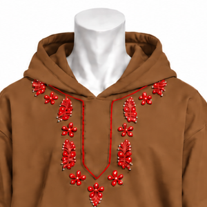 Sweat-shirt à capuche décontracté surdimensionné marron camel avec broderie florale décorative et poche kangourou pour l'hiver - Product Image 4