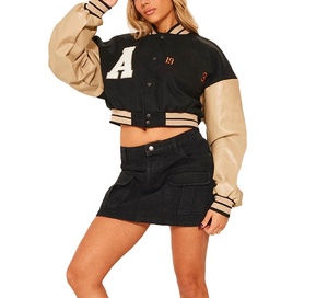 แจ็คเก็ตวาร์ซิตี้ขนสัตว์ผู้หญิงคุณภาพดีที่สุด ระบายอากาศได้ดี พร้อมแขนหนัง แจ็คเก็ตวาร์ซิตี้ขนสัตว์ผู้หญิงแบบสั้น - Product Image 4