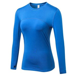 T-shirt sportif pour femme 100 % polyester tricoté, personnalisé, à manches longues, col rond, séchage rapide, coupe ajustée, longueur standard, OEM ODM - Product Image 2