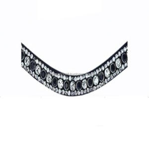 Diadema negra de cuero inglés para caballo, decorada con 3 filas de cristales transparentes en blanco y negro, cadena de diamantes brillantes. - Product Image 1