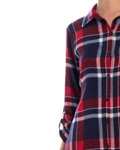 Vestido Camisero Personalizado para Mujer, a Cuadros Rojos y Azul Marino, Manga Larga, con Botones, Estilo Casual, Túnica de Franela, Corte Holgado, para Otoño e Invierno - Product Image 3