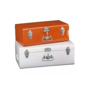 Coffre de rangement en métal gris ardoise mat, vintage, décoratif, pour objets de valeur, avec quincaillerie en laiton antique - Product Image 5