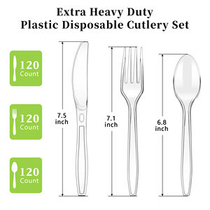 Ensemble de couverts classiques jetables en PP/PS biodégradable, écologique, sans BPA, recyclable, de qualité alimentaire, pour fêtes (fourchettes, couteaux, cuillères) - Product Image 5