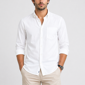 Chemise décontractée pour homme, de haute qualité, à col montant brodé, en flanelle tricotée, respirante, à séchage rapide, 100% coton, manches longues, coupe classique - Product Image 1