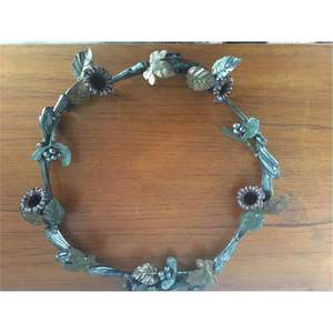 Rustic Metal Floral Wreath Decorative <b>Wall</b> Accent Handmade Round Wreath With <b>Leaves</b> And Flowers For Wedding Door <b>Decor</b> - Product Image 1