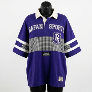 Camiseta de rugby para mujer, 250 GSM, algodón y poliéster, jersey morado con panel a cuadros en el pecho, logotipo de sarga, camiseta de rugby de algodón para mujer - Product Image 5