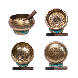 Bol chantant tibétain de 20 cm en laiton, gravé à la main avec mantra, 8 pouces, pour méditation et sonothérapie, avec marteau Vajra Mandala Cu - Product Image 5
