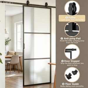 Puerta Corredera Interior Minimalista con Acabado de Espejo, Kit de Herrajes de Vidrio Simple para Sala de Estar, Dormitorio, Villa - Product Image 4