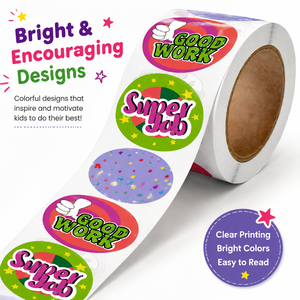 Pegatinas Redondas Personalizadas con Impresión UV para Niños, Etiquetas Motivacionales Coloridas de Buen Trabajo en Rollo para Maestros, Escuelas y Aulas - Product Image 4