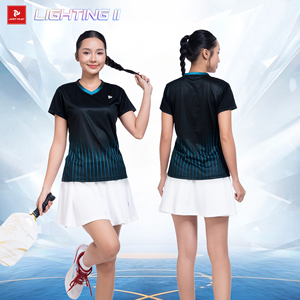 T-shirt de sport unisexe à col en V, manches courtes, rayé, pour badminton, pickleball, tennis, séchage rapide, polyester, coupe classique, LIGHTING II JP - Product Image 6