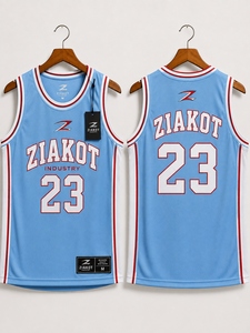 Wholesale Direct Ziakot Industry Custom Light Blue <b>Red</b>-White Round Neck Rib-Knit Basketball Jersey - Product Image 2