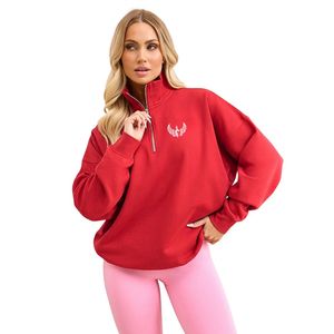 Sweat-shirt à col zippé rouge pour femme, coupe oversize, manches longues, style streetwear décontracté, coupe ample, respirant, hiver - Product Image 1