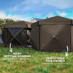 Gazebo Esagonale Pop-up Impermeabile 3,6x3,6m con 5 Pareti Laterali, Tenda da Esterno in Acciaio con Borsa per il Trasporto, Marrone - Product Image 5
