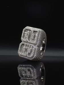 Bague Cocktail Personnalisable en Moissanite, Argent 925 Rhodié, Sertie Pavé, Coupe Baguette, Unisexe, Cadeau, Bijou Tendance pour Soirée - Product Image 4