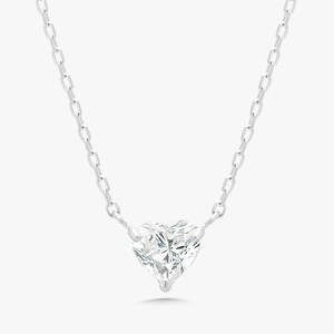 Minimalist Heart Lab Grown Diamond <b>Pendant</b> Necklaces 14k <b>Solid</b> <b>Gold</b> Prong Set Everyday Luxury Dainty Cable Chain Fine Jewelry - Product Image 3