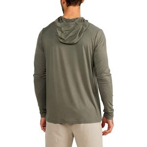 Chemise de pêche à manches longues pour homme, couleur olive, à capuche, UPF 50, anti-UV, couleur unie, pull-over, 100% polyester, vêtements d'extérieur - Product Image 2