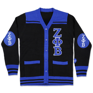 Suéter Cárdigan de Lana Zeta Phi Beta para Mujer, Negro y Azul, con Botones, Estilo Universitario, Chaqueta con Letras de la Hermandad, Cárdigan Premium - Product Image 1