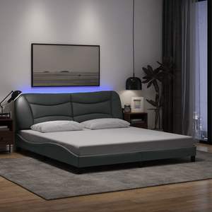 Cadre de lit rembourré en tissu gris clair 'Hvar' de 76 x 79,9 pouces avec lumières LED sans matelas - Product Image 1
