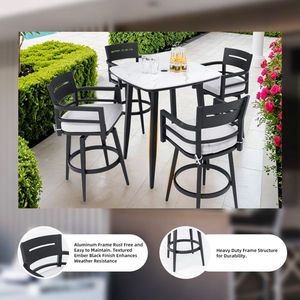 Chaises de bar pivotantes modernes pour l'extérieur, 2 pièces, structure en aluminium, noir ember, pivotantes à 360°, dossier ergonomique, accoudoirs - pour meubles de patio - Product Image 4