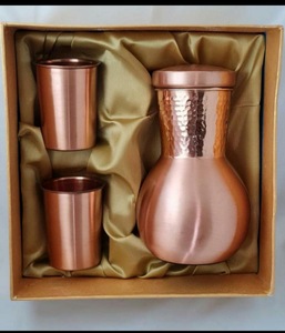 Luxury Pure Copper Water Carafe Pitcher Set with 2 Tumbler Glasses in Velvet Satin <b>Gift</b> Box Bedside Tableware Nightstand Pot - Product Image 1
