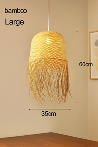 Fringed Bamboo Pendant Light Boho Japandi Woven Lampshade Hanging <b>Ceiling</b> Lamp OEM Supplier Vietnam Factory - Product Image 4