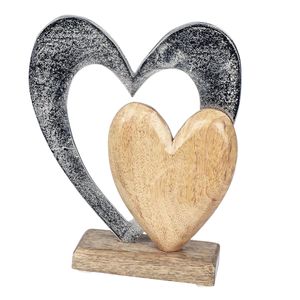 Ornement en forme de cœur élégant avec base en métal aluminium et bois, idéal pour offrir en cadeau, pour la décoration ou pour la décoration festive. - Product Image 1