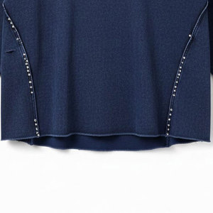 Premium Heavyweight Cotton Navy Blue Acid Wash Crop Top | Custom Rhinestone Logo <b>Studded</b> Seam Streetwear T-shirt - Product Image 6