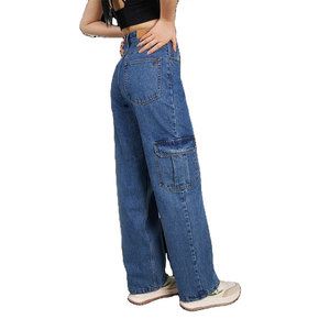 Pantalon en jean ample sur mesure pour femme, coupe longue, style streetwear décontracté, délavé clair, idéal pour l'été - Product Image 5