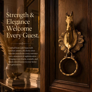 SHUBHAM - Sonnette de porte vintage en forme de cheval, plaquée or, en métal poli, décoration d'entrée antique pour la maison - Product Image 2