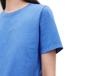Camiseta de Cuello Redondo Azul Sólido para Mujer, Manga Corta, Corte Regular, 100% Algodón Jersey, Transpirable, Informal, para Primavera y Verano - Product Image 3